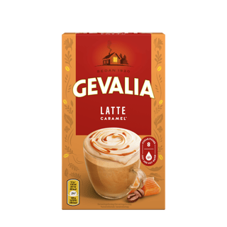 SNABBKAFFE LATTE CARAMEL Denna härliga och välsmakande Latte Caramel från Gevalia är för dig som vill njuta av ett kaffe med krämigt mjölkskum och med en utsökt smak av karamell