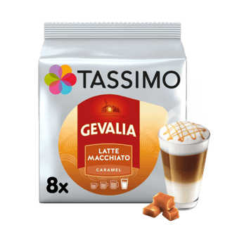TASSIMO CARAMEL MACCHIATO En intensiv expresso med sammetslen mjölk med smak av karamell, toppad med ett fint skum