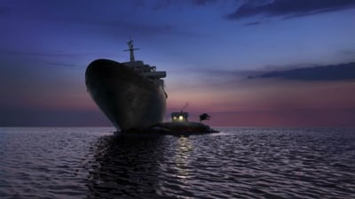 1985 kom den första och numera klassiska annonsen där ett stort fartyg lägger till vid en liten kobbe